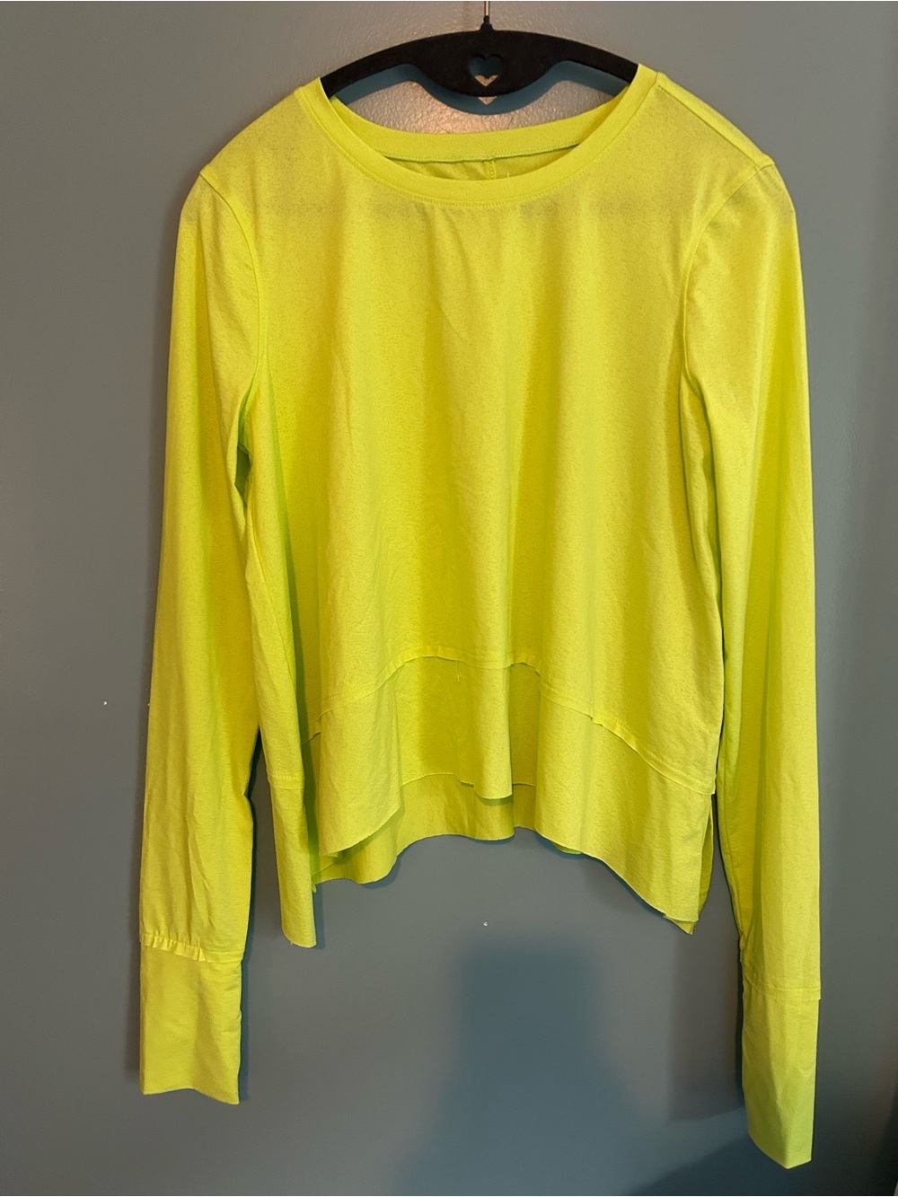 SO Neon Lime Long-Sleeve Layered Hem Top